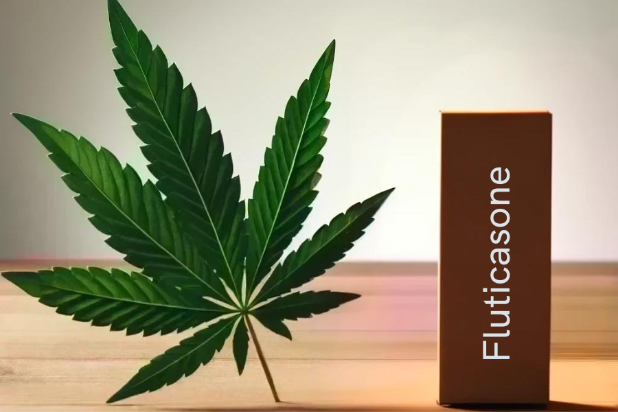 Cannabis y fluticasona (por ejemplo, Flovent, Flixotide, Flutide)